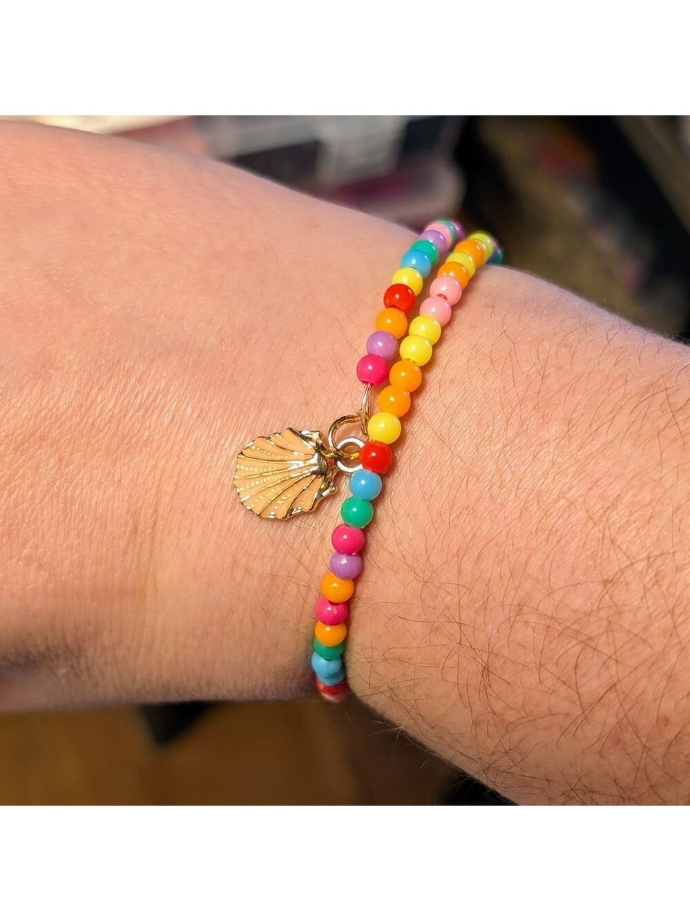 Colorful Beaded Bracelet with Seashell Charm - Picture 3 of 3